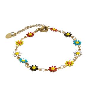 Pulsera de Flor de Margarita de Acero Inoxidable, Joyería Unisex de Regalo, Estilo Europeo, Diseño de Cadena de Eslabones con Pureza de 18K - Product Image 5