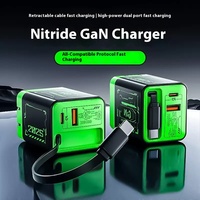 Portable 67W GAN Double Port De Charge Chargeur Rapide USB C Câble Rétractable avec Fonction PD pour Téléphones Mobiles et Ordinateurs Portables