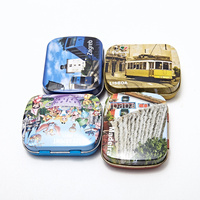 Petite mini boîte d'emballage en métal de qualité alimentaire vide et bon marché portable pour capsules de bonbons Boîtes personnalisées en forme de menthe avec charnière
