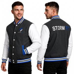 Chaqueta Varsity Unisex Personalizada Gris y Blanca, Corte Regular, Cuello Alto, Ropa Casual de Invierno, Lana/Cuero, Anti-UV, Resistente al Viento - Product Image 6