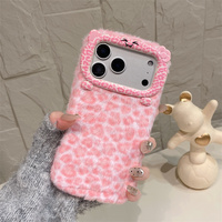 Funda de Teléfono Móvil de Felpa con Diseño de Leopardo de Dibujos Animados y Lazo para Orejas, para iPhone 17 16 15 14 13 Pro Max, Linda Funda Trasera 3D de Tela con Gato