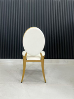 Chaise de salle à manger ovale moderne pour hôtel, restaurant, banquet, fête, mariage en extérieur, en métal doré, revêtement en poudre, empilable, garantie 3 ans