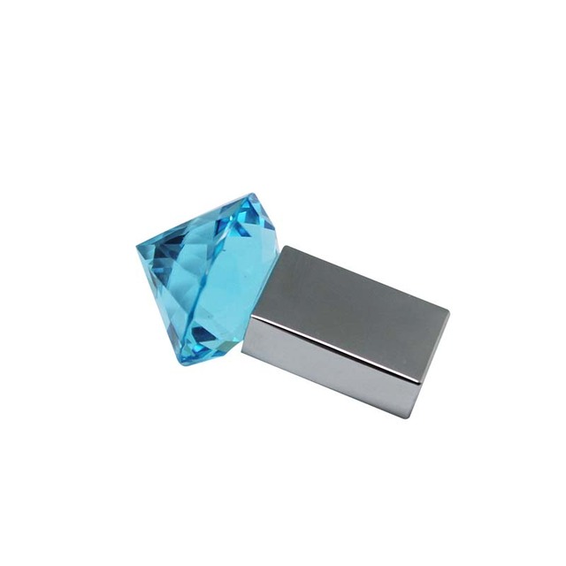 Blue Diamond Crystal USB Flash Drive 32GB 64GB 128GB LED Light-Up Custom Logo for Promotional Gifts