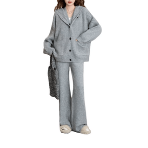 Ensemble 3 pièces en laine torsadée épaisse, cardigan à <span class=keywords><strong>capuche</strong></span>, <span class=keywords><strong>gilet</strong></span> et pantalon large, nouvelle mode de luxe pour femmes - Product Image 1