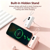 Batterie externe mini 3-en-1 personnalisée avec logo, 5000 mAh, affichage numérique, support de téléphone et câbles intégrés à double embout