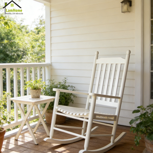 Fauteuil à bascule classique à dossier à lattes, en bois massif blanc, avec accoudoirs, confortable pour la maison, idéal pour les fêtes et les loisirs - Product Image 1