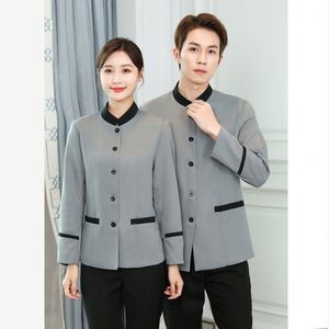 Blouse <span class=keywords><strong>de</strong></span> serveur personnalisable à manches courtes et longues, veste <span class=keywords><strong>de</strong></span> hôtel en gros, boutonnée, vêtement d'hiver pour le personnel d'entretien - Product Image 4