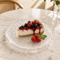 Assiette de service en verre texturé transparent, directement de l'usine, pour dîner, dessert, petit-déjeuner, 15 cm/24 cm, bord ondulé, pour hôtel, restaurant, café, fête