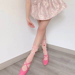 Chaussettes mi-mollet respirantes en nylon et élasthanne pour fille, style français, motif rose, couleur fraîche et fleurie, mignonnes et élégantes, idéales pour l'été - Product Image 4
