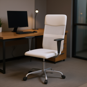 Chaise de bureau en maille blanche avec siège en similicuir, base en métal, pivotante, design ergonomique, style contemporain, modèle D0100H5HMF6 - Product Image 2