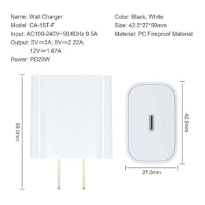 PD20W <b>USB</b> C Charger 20W Fast Charging For iPhone 15 US <b>Plug</b> Type C Port White - Product Image 4