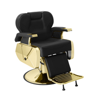 Fauteuil de Barbier Moderne Noir de Luxe, Hydraulique et Inclinable, Robuste, Professionnel, Style Rétro pour Salon de Coiffure avec Repose-Pieds