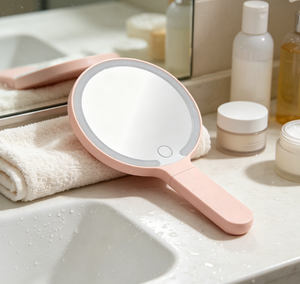 Round <b>LED</b> Makeup <b>Mirror</b> with Touch Switch Portable Paraffin Wax Design Minimalist Style Safe for Home Use Freestanding Christmas - Product Image 2