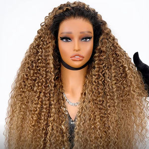 Rubio miel escarchado inspirado en Beyoncé # <span class=keywords><strong>Peluca</strong></span> de Cabello Brasileño con Ondas Profundas, 27 Jerry Curls, 13x6, Sin Pegamento, Pre-Desplumada - Product Image 1