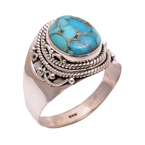 ธรรมชาติสีฟ้าทองแดงแหวนสีฟ้าครามที่ทำด้วยมือเครื่องประดับปรับจำนวนมากขายส่งแหวนเงิน925แหวนเครื่องประดับเงินสเตอร์ลิง - Product Image 1