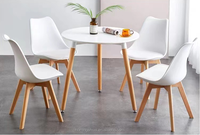 Ensemble de salle à manger rond avec table et chaises, table et chaises en bois avec assise blanche, vente en gros, petit ensemble de table et chaises rondes en bois