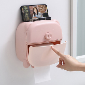 Pink Pig Wall Mounted Toilet Paper Holder With Phone Stand For Bathroom Use - Product Image 1