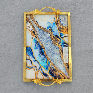 Springlegroup màu xanh Onyx Đá Cẩm Thạch Kết cấu khay sáng bóng vàng sang trọng cổ điển Nhà hàng nội thất nhà trang trí dịch vụ lưu trữ khay - Product Image 6