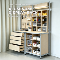 Meuble de rangement en contreplaqué d'aluminium modulable, présentoir multi-niveaux à panneaux perforés avec tiroirs de rangement
