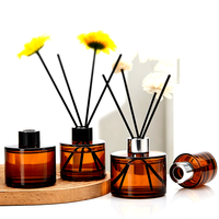 Bouteilles diffuseurs à roseaux en verre ambré avec bouchon 150ml 200ml 100ml 50ml – Flacons ronds pour parfums d'ambiance et huiles essentielles