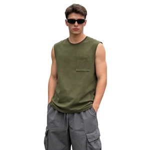 เสื้อกล้ามแฟชั่นสตรีทแวร์ผู้ชาย สีพื้น ราคาประหยัด รุ่น TKAN997D ผ้าฝ้าย 100% ทรงหลวม ใส่สบาย มีกระเป๋าหน้าอก - Product Image 1