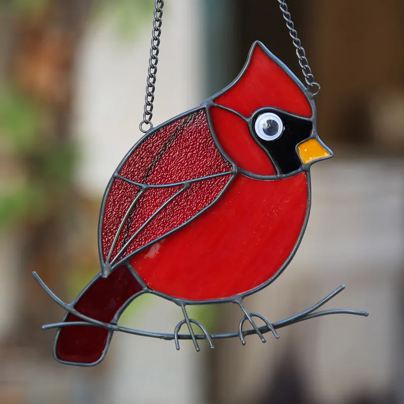 Dakang Cardinal Bird vitral suncatcher Cardinal Mom regalo vitral colgantes regalos de Navidad objetos decorativos