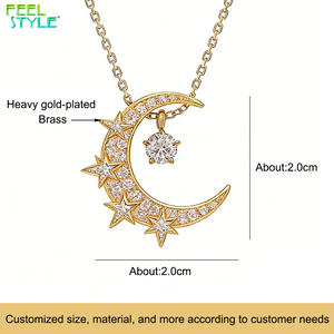 Collar con Colgante de Zirconia 5A+ Personalizado, Resistente al Agua y al Sudor, con Baño PVD Colorido, Diseño de <span class=keywords><strong>Luna</strong></span> y Estrella, Joyería de Regalo - Product Image 4