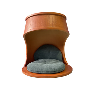 Vintage Barrel Sculpture <b>Cat</b> Cave Imitation <b>Wood</b> Texture Semi-enclosed <b>Cat</b> Bed Soft Cushion Home Pet Decor - Product Image 1