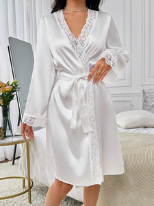 Nuovo Design Elegante <span class=keywords><strong>Vestaglia</strong></span> da Sposa in <span class=keywords><strong>Pizzo</strong></span> per Matrimonio, Lussuosa <span class=keywords><strong>Vestaglia</strong></span> in Raso Bianco, Camicia da Notte Sexy per Camera da Letto - Product Image 3