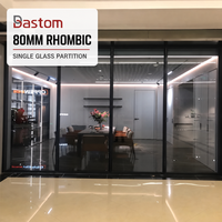 Cloison acoustique simple vitrage à cadre rhombique 80 mm, verre trempé 10-12 mm en option, pour bureaux et salles de réunion