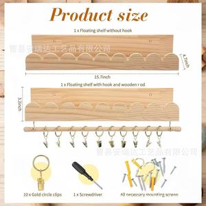 Wooden <b>Wall</b> <b>Mounted</b> Storage Rack For Kids Room With Hanging Rods And <b>Shelves</b> 3 Layers Multipurpose Organizer - Product Image 4
