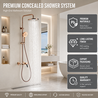 Système de douche mural haut de gamme en laiton à 3 sorties avec pommeau pluie, douchette à main et bec cascade pour projets d'appartements de luxe