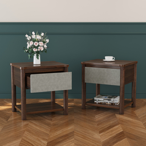 Modern Nightstand With <b>Drawer</b> <b>Walnut</b> Finish Set Of 2 For Bedroom Living Room - Product Image 1