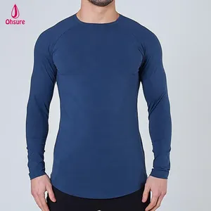 T-Shirt manches longues homme, en Spandex, Slim et décontracté, à la mode, pour Sport, gymnastique, vente en gros, 2021