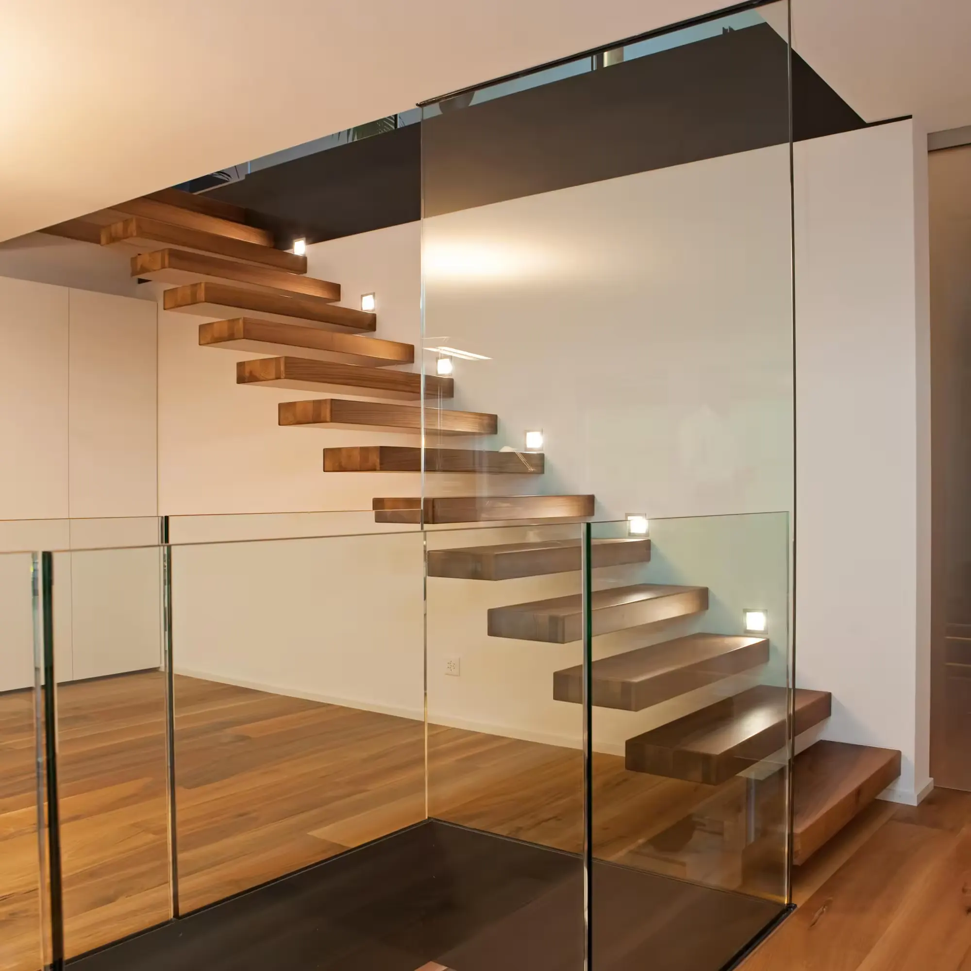 Amerika sıcak satış katı ahşap basamaklı modern tasarım yüzer merdiven