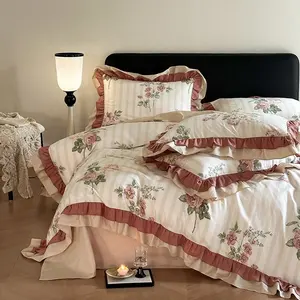 Manufacturer Ins New eBay Retro French Style Floral Pattern Duvet Cover Set Cotton All Season Lace Beddings Queen King Size 4Pcs