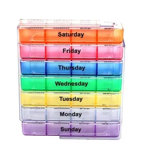 Colorful rainbow 7 days clear medicine box for 4 times one day