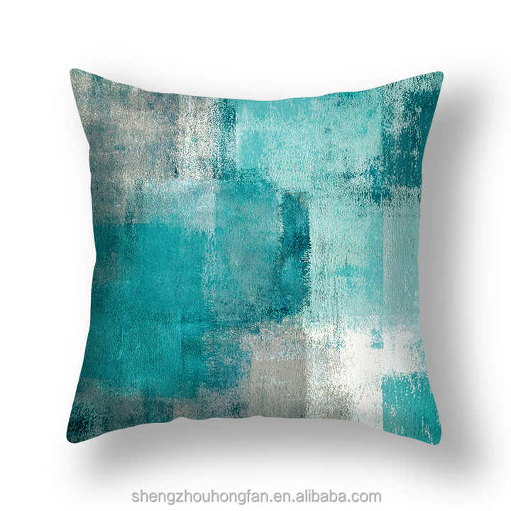 Blue & Grey Abstract Pillow Covers Set Of 2 - Modern Decorative Throw Covers 18x18 Inch