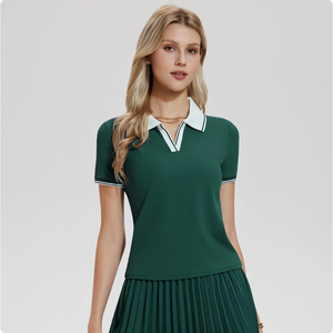 Polo de Manga Corta Blanco para Mujer con Cuello y Ribete Azul Marino, Estilo Preppy, Tela Oxford, 100% Algodón - Product Image 3