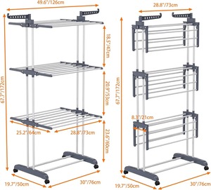 Stendibiancheria mobile a 4 livelli, estensibile, verticale, pieghevole, da pavimento, per asciugamani e bucato - Ingrosso - Product Image 6