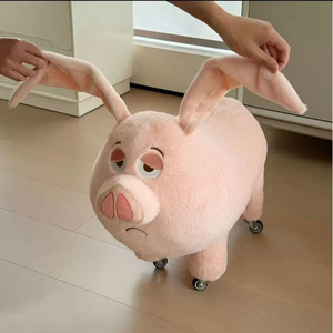 Flying Pig Long Bench Pony Plush Ultra-Soft Modern Children's <strong>Stool</strong> <strong>Pink</strong> Super Cute Birthday Gift for Apartment Use - Product Image 1
