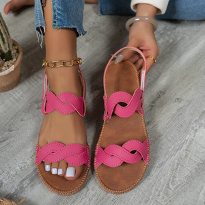 Sandalias Planas con Tira Trenzada para Mujer, Cierre Mágico Ajustable en el Tobillo, Calzado Casual de Verano para Playa y Uso Diario - Product Image 2