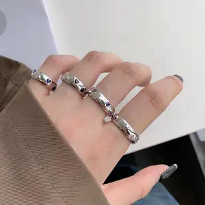 Custom Heart Geometric Wave Shape 925 Sterling Silver Ring Irregular Colored Zircon Rings Open Adjustable Ring For Women