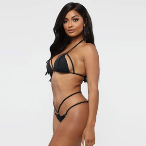 Ensemble de <span class=keywords><strong>maillot</strong></span> de bain 2 pièces pour femmes grandes tailles, soutien-gorge bandeau et bas brésilien, noir, transparent, respirant, en tissu SPANDEX/NYLON - Product Image 3