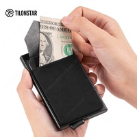 TILONSTAR dompet Pop up Pria, LOGO pribadi ramping pelindung kartu kredit pemegang kartu logam dompet pemegang kartu