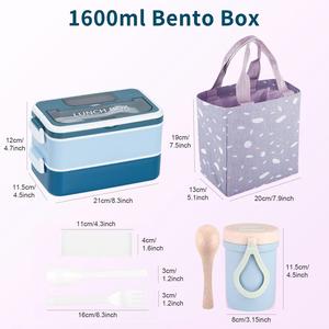 Juego de fiambrera Bento Rosa duradera, contenedores escolares a prueba de fugas con taza, cuchara, tenedor, paño de cocina para niñas, niños, adultos, adolescentes, sin BPA - Product Image 3