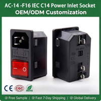 Prise d'alimentation AC14-F16 IEC C14 3 en 1 combinée avec interrupteur et porte-fusible, montage sur panneau, prise d'alimentation AC