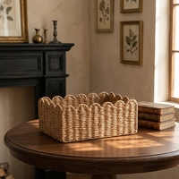 Cesta de Armazenamento Retangular Leve Nórdica com Borda de Renda para Organização de Mesa e Brinquedos