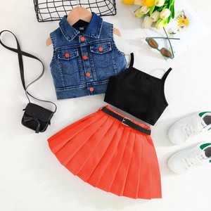 Tenues d'été pour fillettes, veste en <span class=keywords><strong>jean</strong></span>, <span class=keywords><strong>jupe</strong></span> plissée pour filles de 3 à 8 ans, ensembles de vêtements pour petites filles, vêtements pour enfants, vente en gros de vêtements pour bébés - Product Image 6