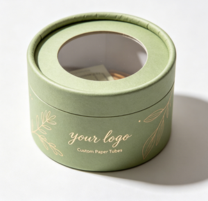 Custom Eco-friendly Round Paper Tube Box with Clear <b>Window</b> Lid Green Color Gold <b>Foil</b> Printing for Gift Packaging - Product Image 2